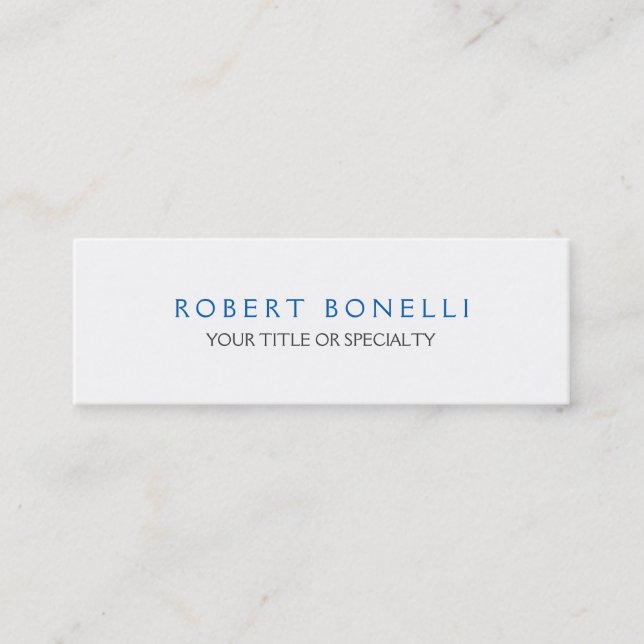 Skinny Unique Plain White Blue Mini Business Card (Front)