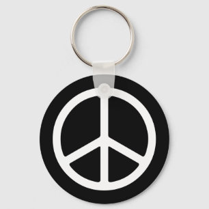 Skinny White Peace Symbol Key Ring
