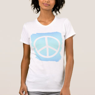 Skinny White Peace Symbol on Blue T-Shirt