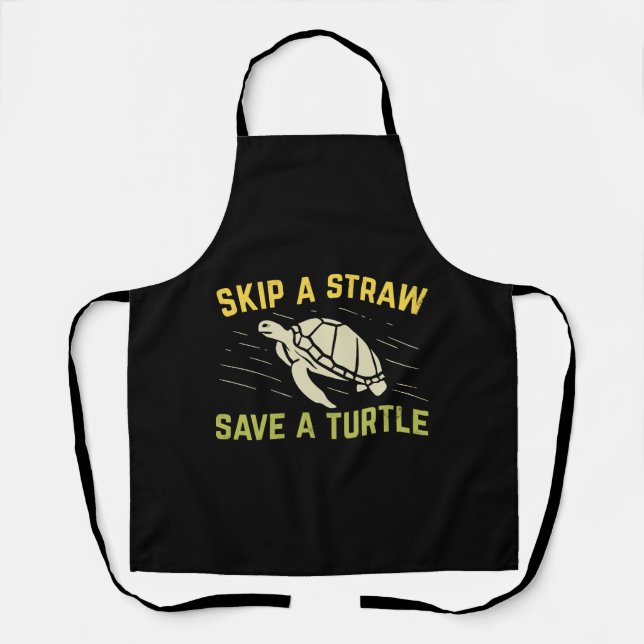 Skip A Straw Save A Turtle Scuba Diver Diving Gift Apron (Front)