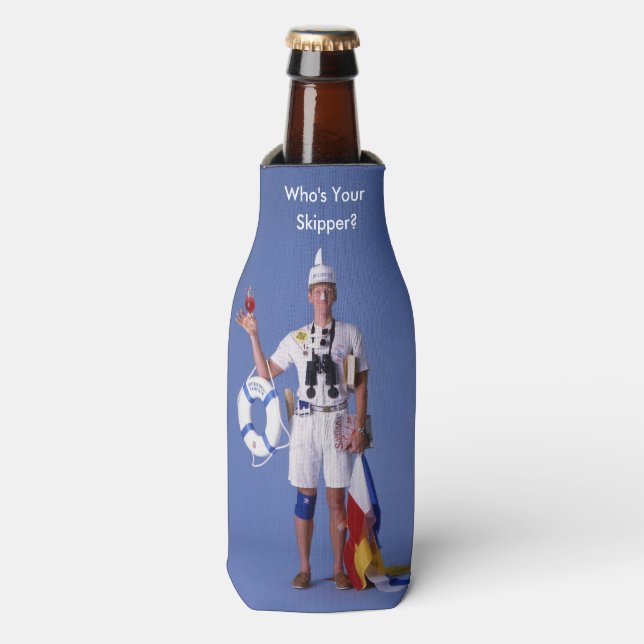 Skip Sayles™_Who's Your Skipper?_Beverage Cosy Bottle Cooler (Bottle Front)