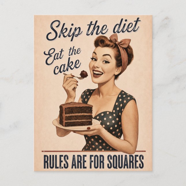 Skip the Diet Eat the Cake Retro Postcard (Front)