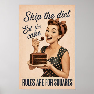 Skip the Diet Eat the Cake Retro Poster