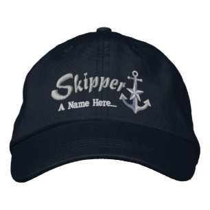 Skipper Customisable with Your Text Star Anchor Embroidered Hat