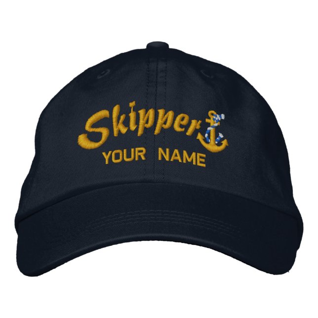 Skipper Customisable Your Name Rope Anchor Embroidered Hat (Front)