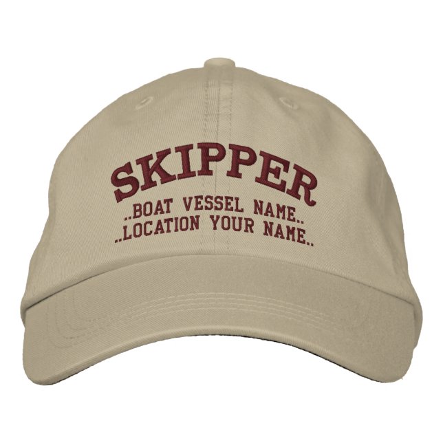 SKIPPER Personalise it! Your Boat Your Name Embroidered Hat (Front)