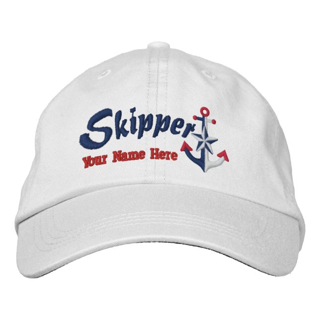 Skipper Personalise it Your Name Star Anchor Embroidered Hat (Front)