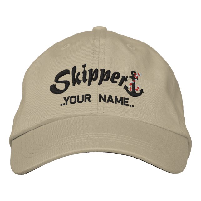 Skipper Personalise Your Name Rope Anchor Embroidered Hat (Front)