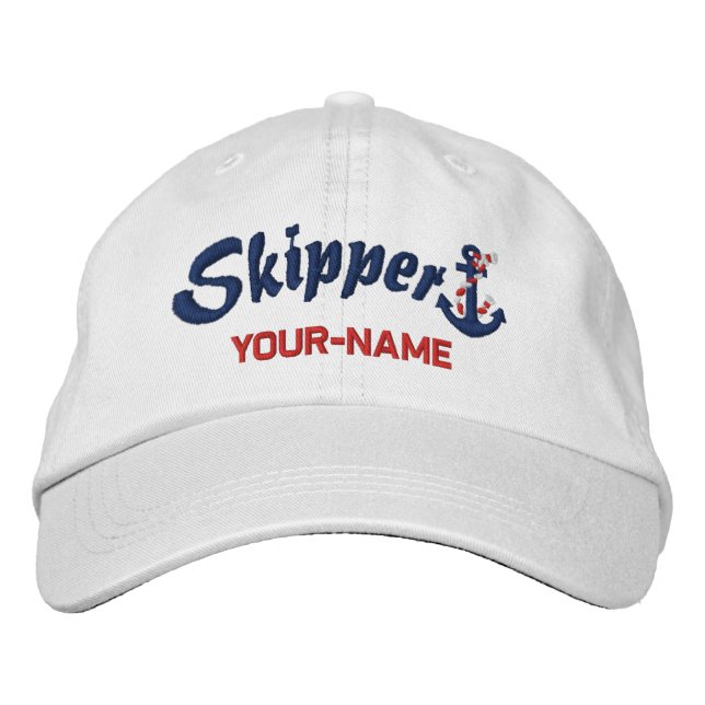 Skipper Personalised Your Name Rope Anchor Embroidered Hat (Front)