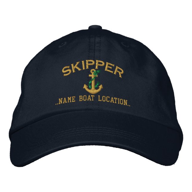 Skipper Rope Anchor Yours to Personalise Embroidered Hat (Front)