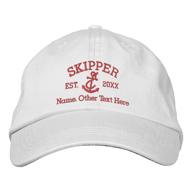 Skipper With Anchor Personalised Embroidered Hat (Front)