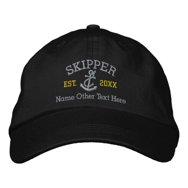 Skipper With Anchor Personalised Embroidered Hat (Front)