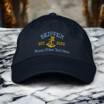 Skipper With Anchor Personalised Embroidered Hat<br><div class="desc">Embroidered Captain cap .. ideal for sailors .. Skipper and rope and anchor personalised cap from Ricaso</div>