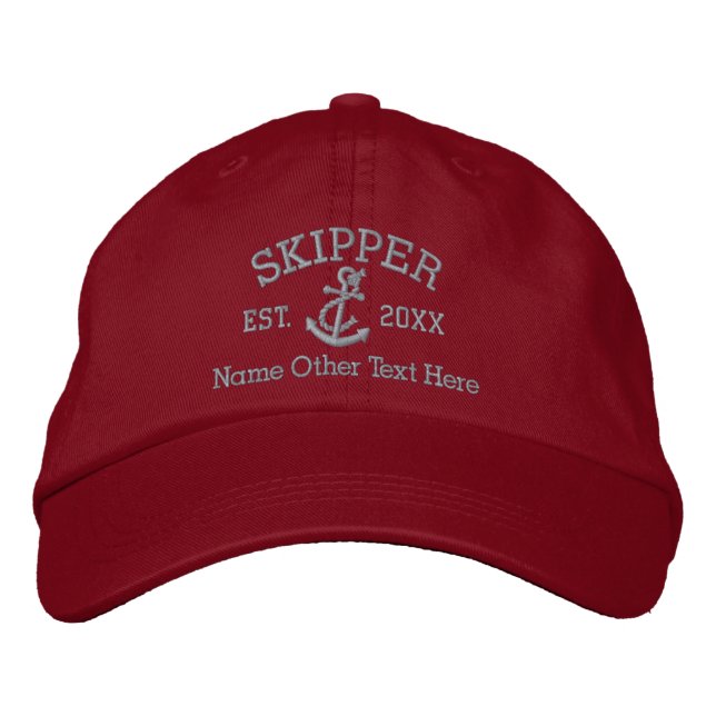 Skipper With Anchor Personalised Embroidered Hat (Front)