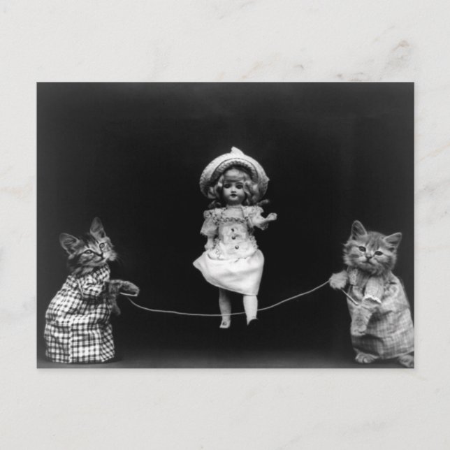 Skipping Doll & Kittens Postcard (Front)