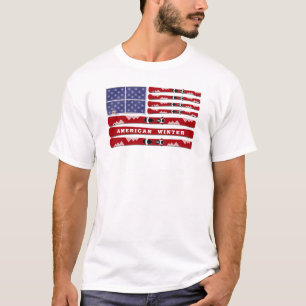 Skis and Snowflakes USA Flag for Winter T-Shirt