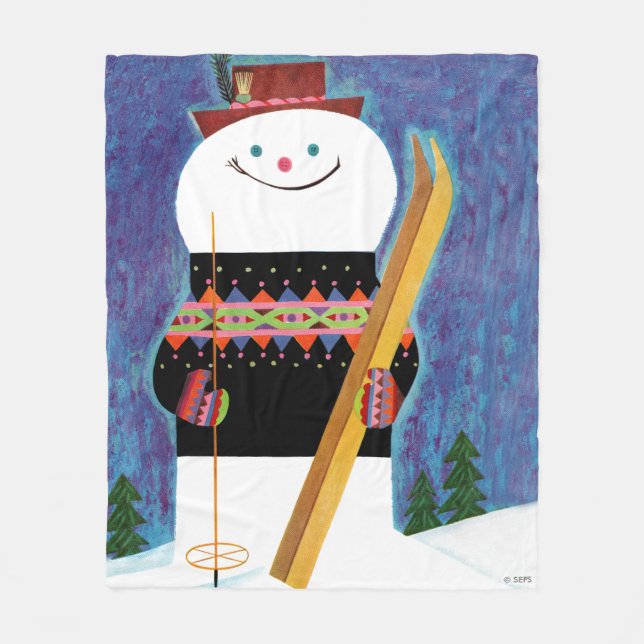Skis for Snowman Fleece Blanket (Front)