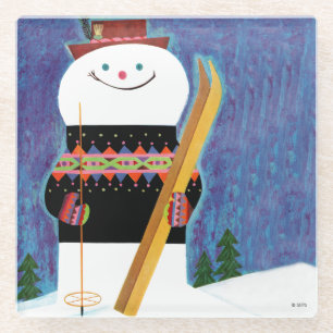 Skis for Snowman Glass Coaster