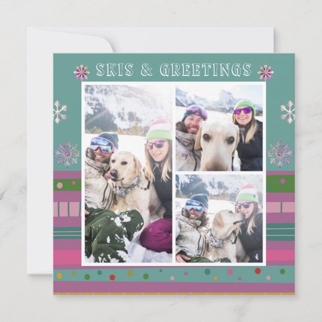 Skis & Greetings Christmas Winter Snow Ski 3 Photo (Front)