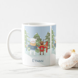 Skis polar bear and reindeer kid personalised mug