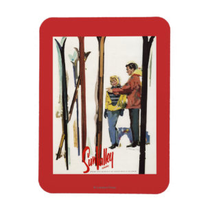 Skis Standing Up in Snow by Couple Poster Magnet