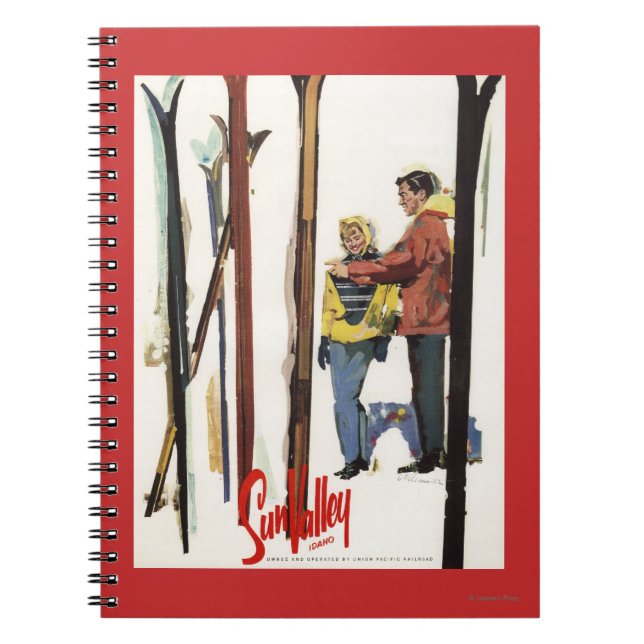 Skis Standing Up in Snow by Couple Poster Notebook (Front)