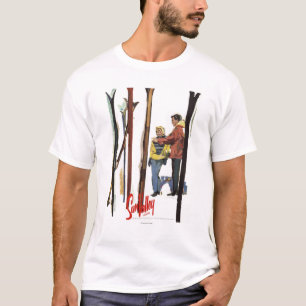 Skis Standing Up in Snow by Couple Poster T-Shirt