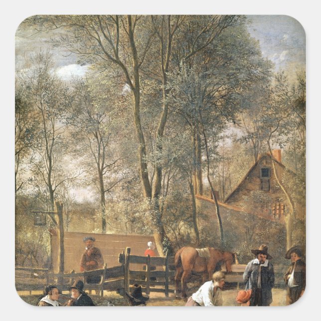 Skittle Players outside an Inn, c.1660-63 Square Sticker (Front)