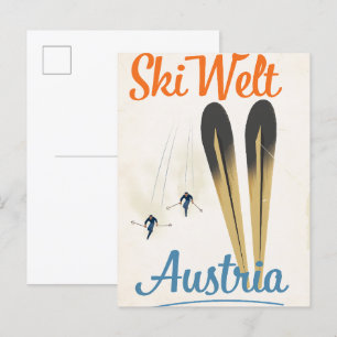 Skiwelt Austria ski travel poster Invitation Postcard