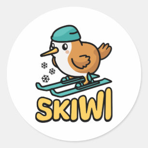 Skiwi! Cute Skiing Kiwi Pun Classic Round Sticker