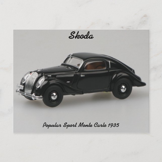 Skoda Popular Sport Monte Carlo 1935 Postcard (Front)