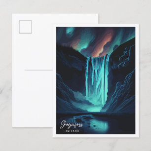 Skogafoss England vintage travel illustration Postcard