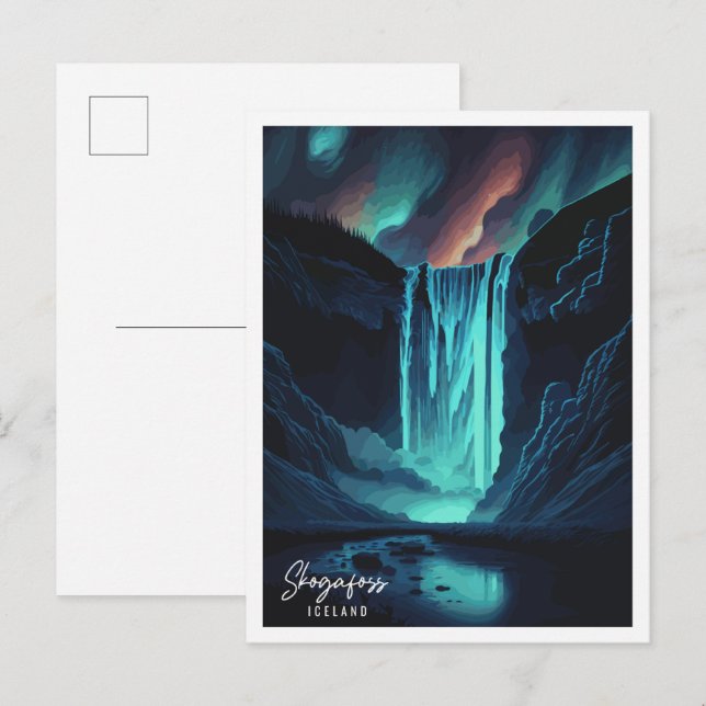 Skogafoss England vintage travel illustration Postcard (Front/Back)