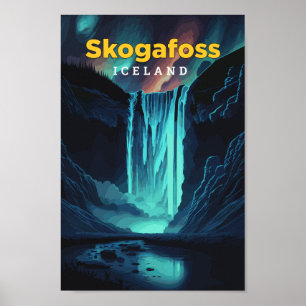 Skogafoss Iceland Travel Art Vintage Illustration Poster