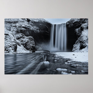 SKÓGAFOSS WATERFALL, ICELAND - BLACK & WHITE POSTER