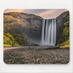Skogafoss Waterfall in the Morning Sunrise Mouse Mat