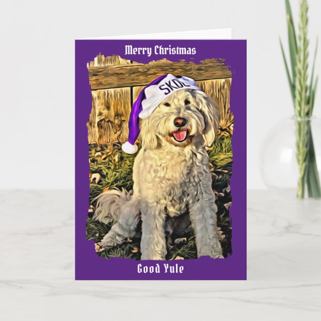 SKOL Golden doodle Dog Christmas Yule Holiday Card (Front)