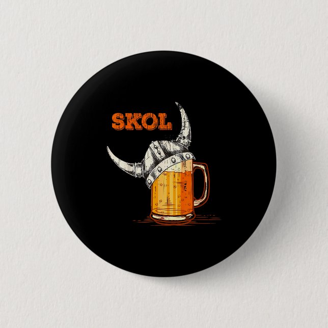 Skol Nordic Viking Helmet Drinking Gl  6 Cm Round Badge (Front)