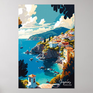 Skopelos Greece Travel Art Vintage Illustration Poster