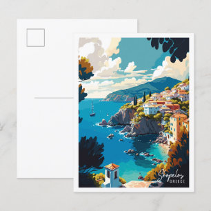 Skopelos Greece vintage travel illustration Postcard