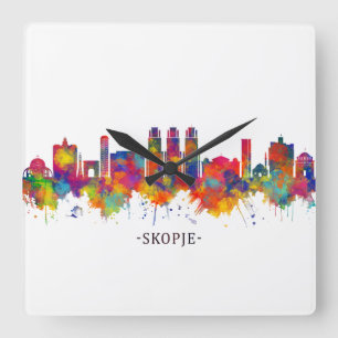Skopje Republic of Macedonia Skyline Square Wall Clock