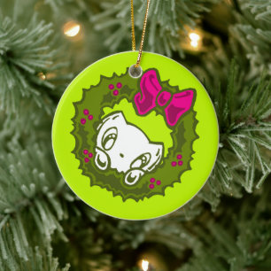Skribbles the Cat: Christmas Wreath Ceramic Tree Decoration
