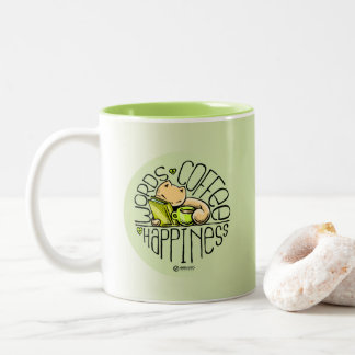 Skribbles: Words Coffee Happiness (gradient green) Two-Tone Coffee Mug