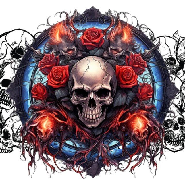 Skulduggery! Pirate Tattoo style gothic skulls  Coffee Mug (Flaming pirate skulls and roses design)