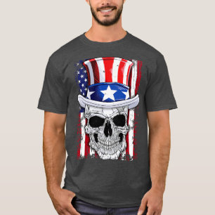 Skull 4th of July Uncle Sam American Flag Men Wome T-Shirt