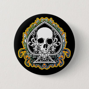 SKULL ACE OF SPADES 6 CM ROUND BADGE