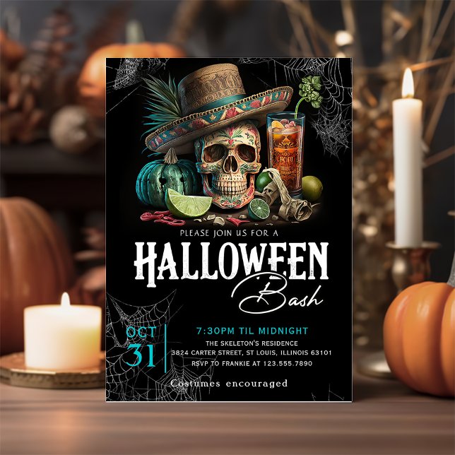 Skull Adult Halloween Cocktails Party Invitation (Creator Uploaded)