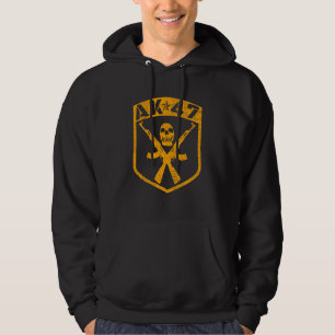 Skull AK 47 Assault Rifle Gun Shield Vintage Orang Hoodie