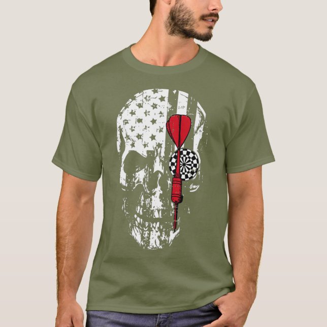 Skull American Flag Darts Board Throwing Sports T-Shirt (Front)