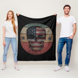 SKULL  AMERICAN FLAG PATRIOTIC GIFT FLEECE BLANKET